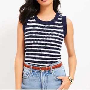LOFT Navy and White Striped Tank Top